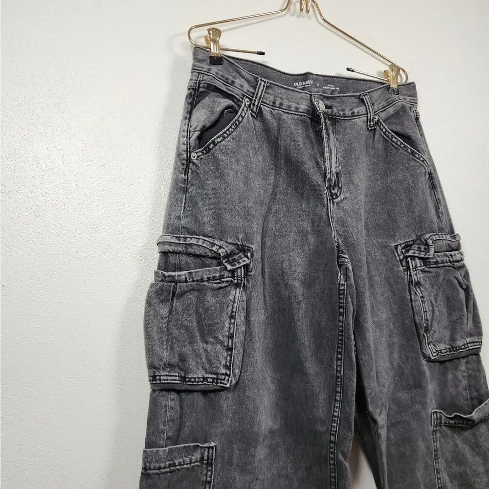 Old Navy Cargo Black Pants Jeans Bottoms Size 8 Baggy Wide Leg